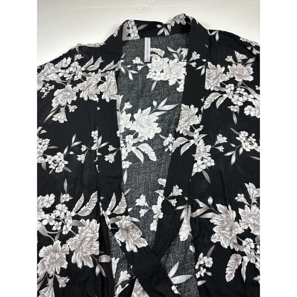 Spiritual Gangster Kimono Overpiece Duster Robe Black White Floral OS Pockets - Picture 9 of 12